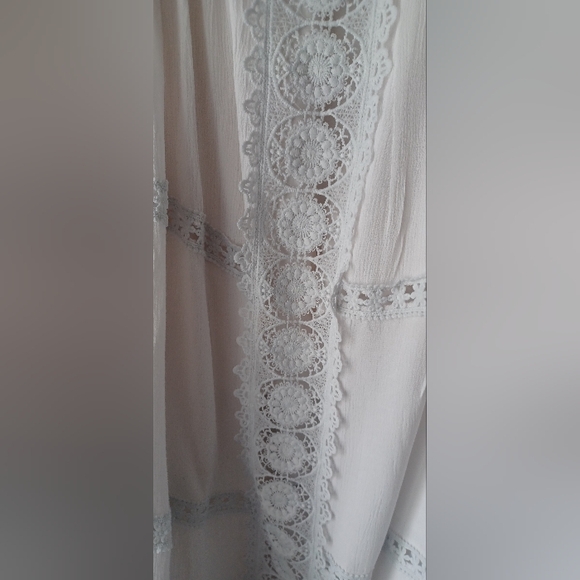 Fashion Nova White/ Light Blue Dress with Crochet Trim - Picture 6 of 9